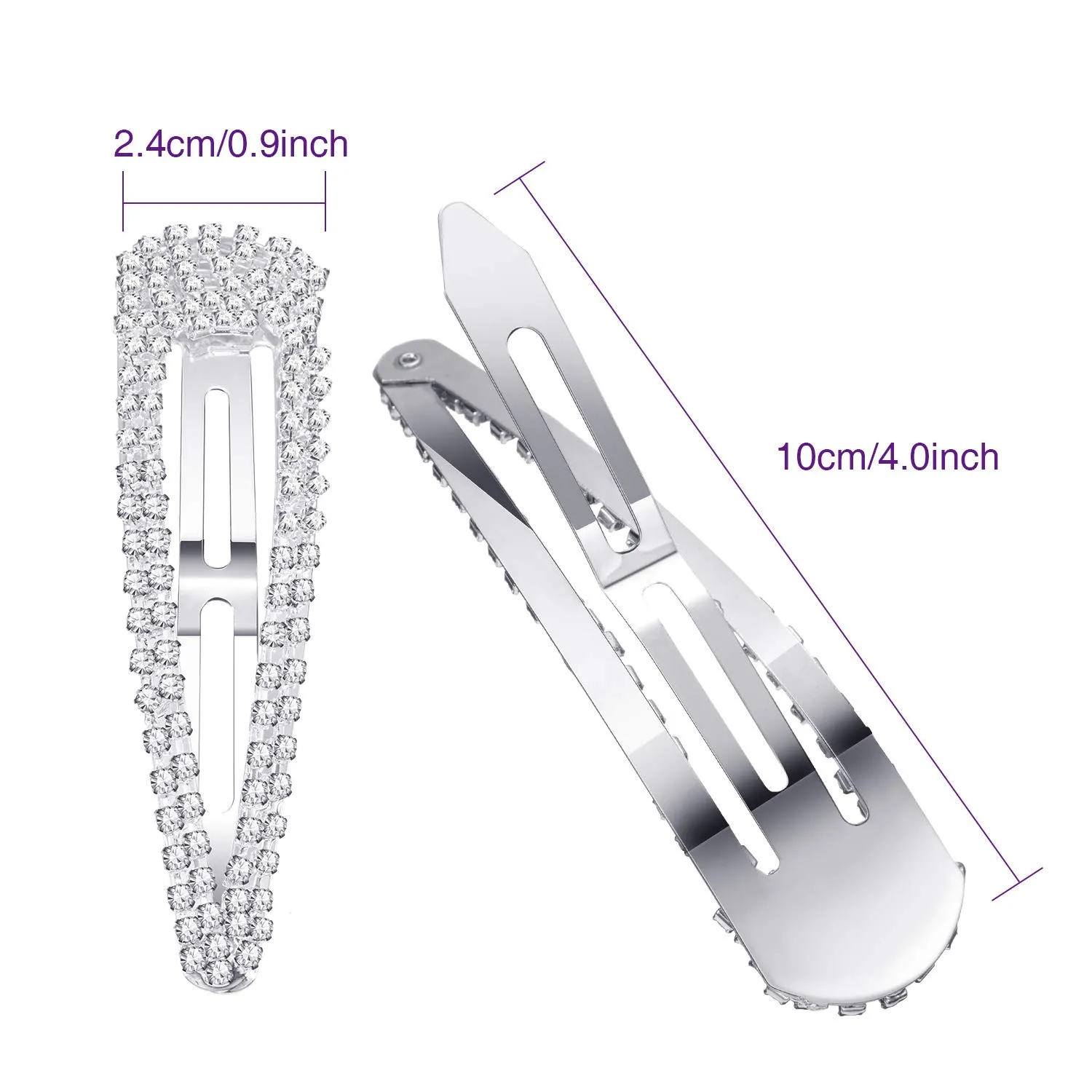 Geyoga 6 Pieces Rhinestone Snap Hair Clips 4 Inch Metal Hair Barrettes Hairpins Crystal for Women Wedding Accessories