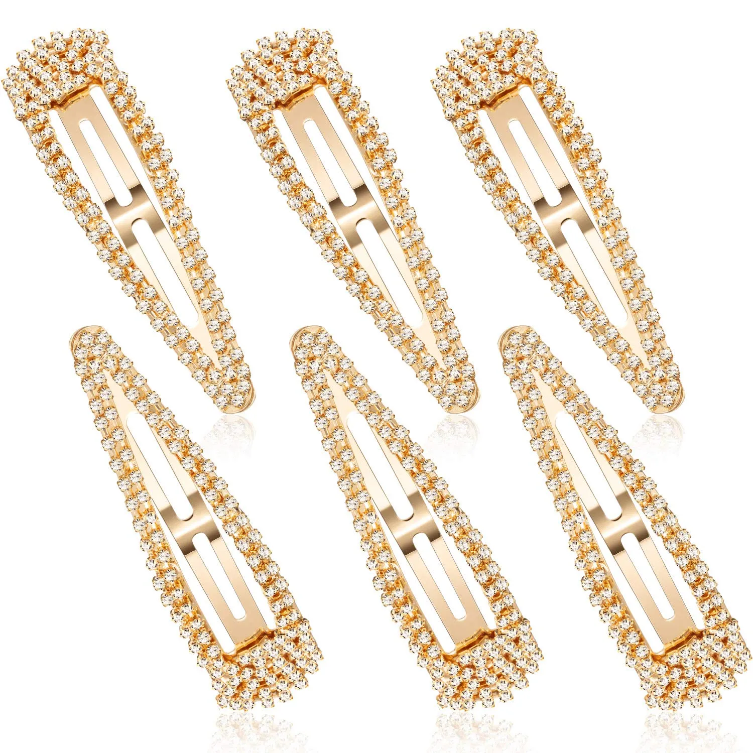 Geyoga 6 Pieces Rhinestone Snap Hair Clips 4 Inch Metal Hair Barrettes Hairpins Crystal for Women Wedding Accessories(Gold)