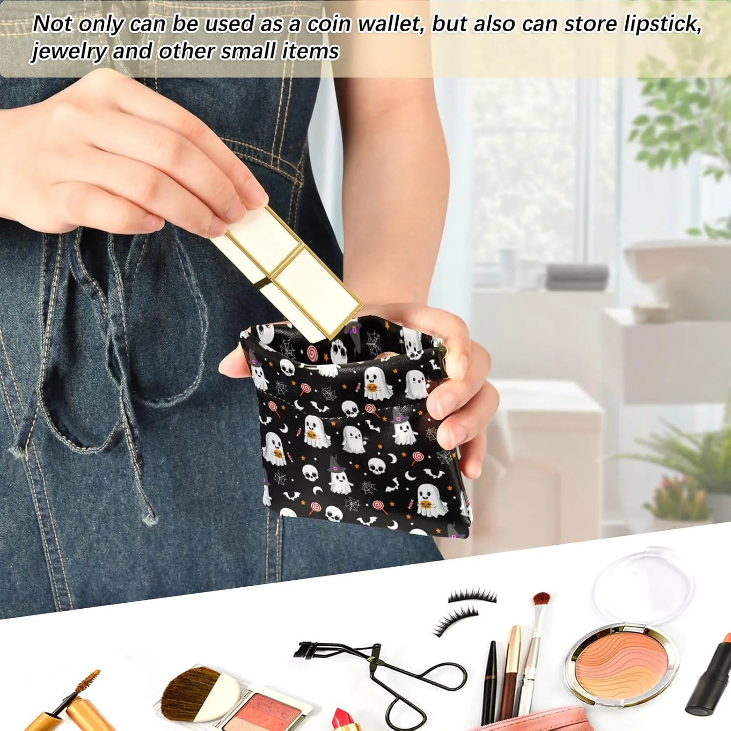 Ghost Squeeze Coin Purse PU Leather Change Purse Pouch Change Holder for Woman