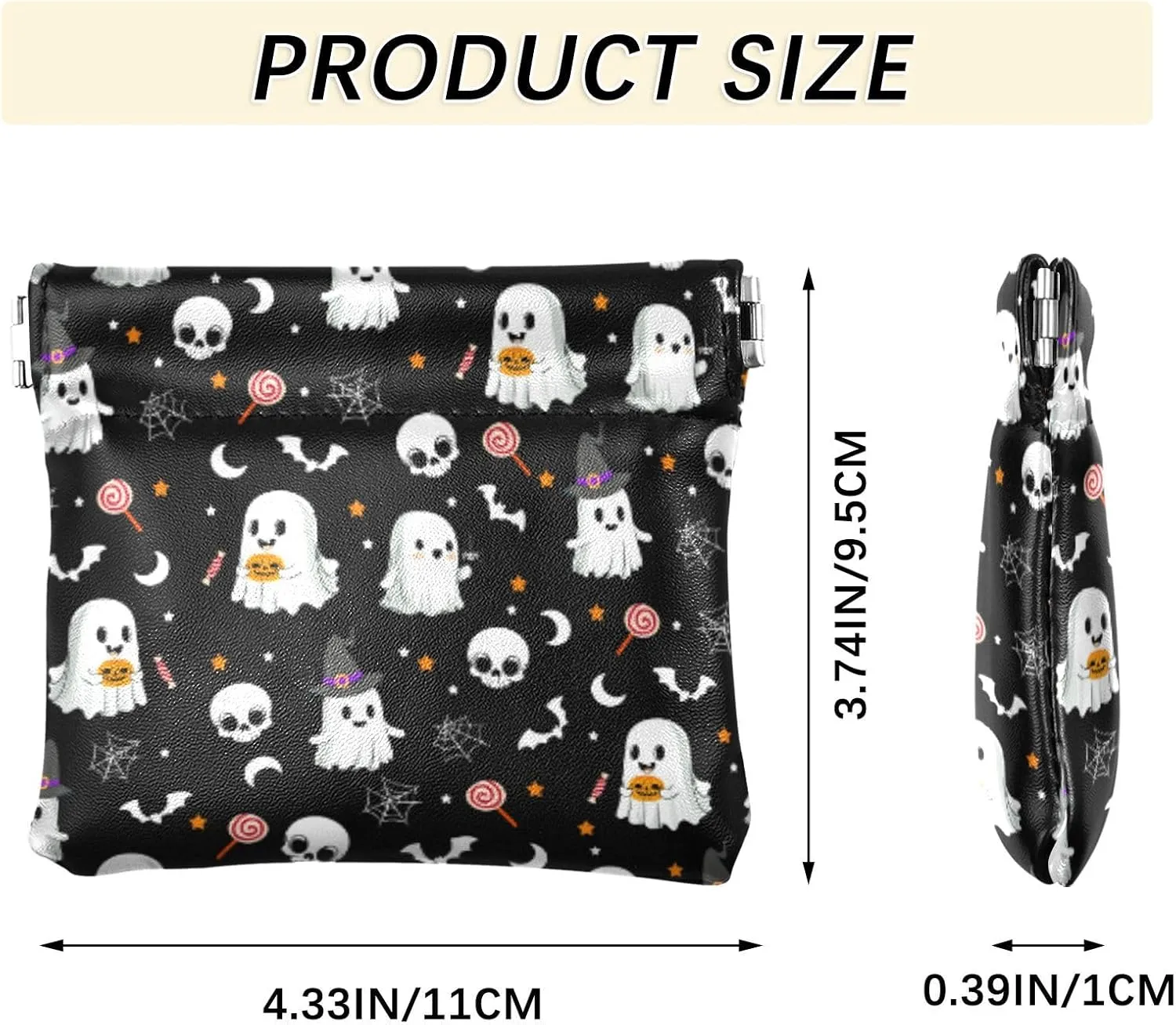 Ghost Squeeze Coin Purse PU Leather Change Purse Pouch Change Holder for Woman