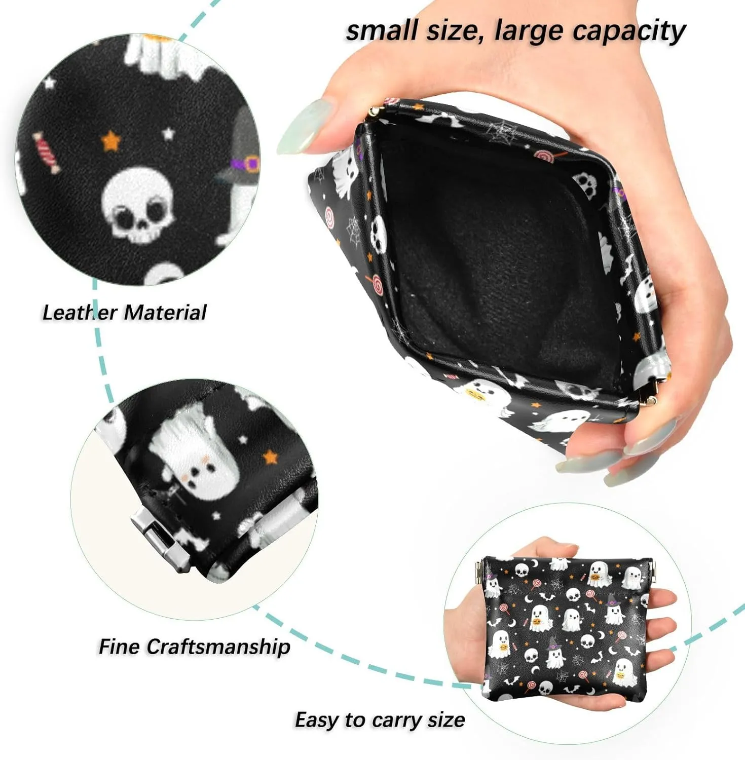 Ghost Squeeze Coin Purse PU Leather Change Purse Pouch Change Holder for Woman