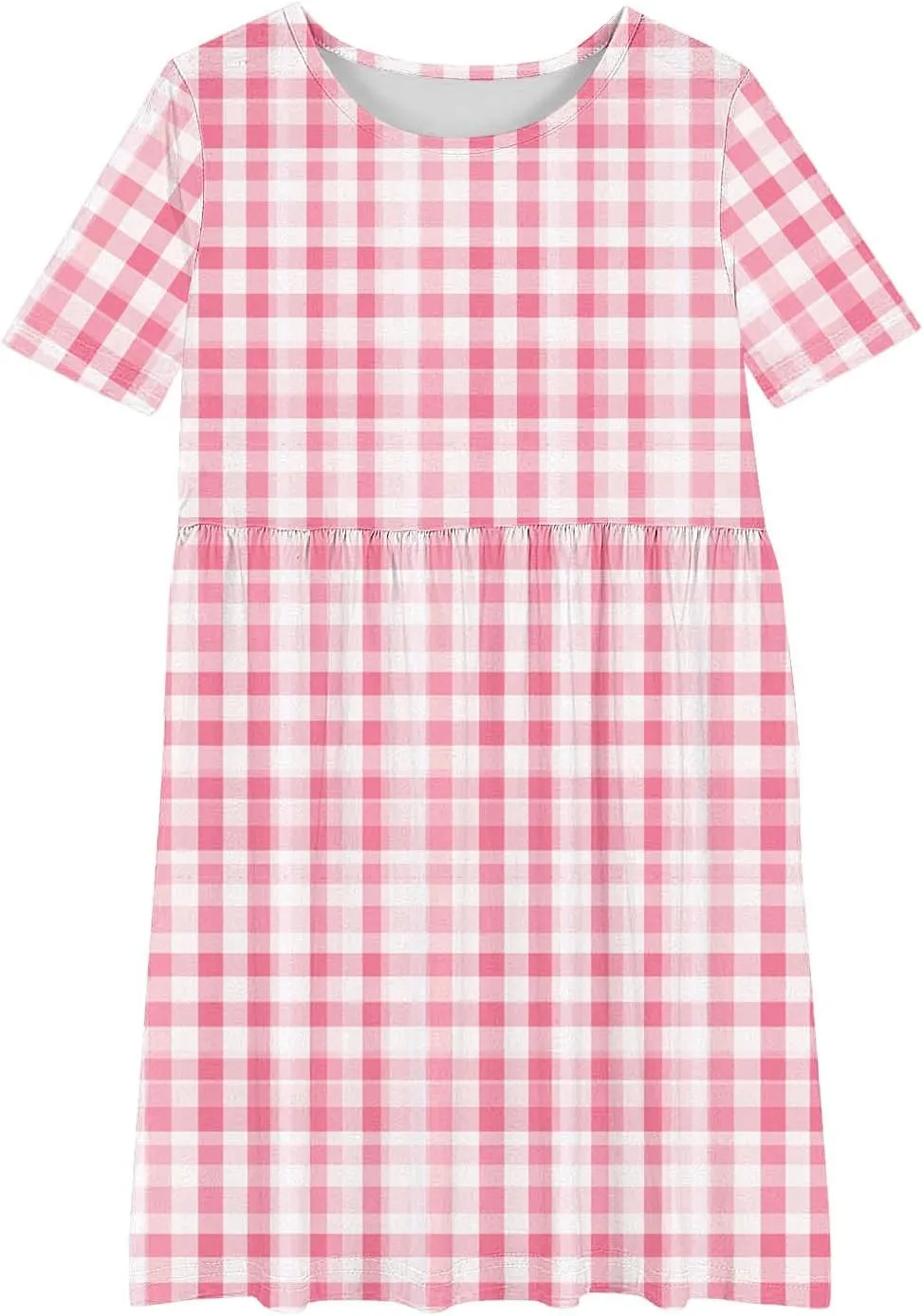 Girls Summer Flower Printed Ballet Dress Short Sleeve Round Neck Pleated Floral Print Beach Sundress Swing Dresses