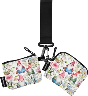 Gnome Flowers Zip Around Wristlet Wallet for Women Portable Detachable Dual Pocket Keychain Wallet Wrist Wallet