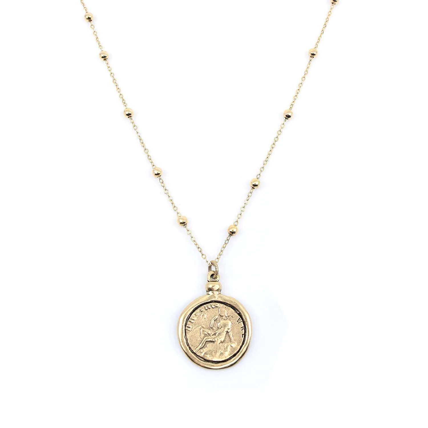 Goddess Gold Coin Necklace on Station Chain - Gold Satellite Chain Necklace with Roman Coin - Cute for Gold Layered Necklace Set