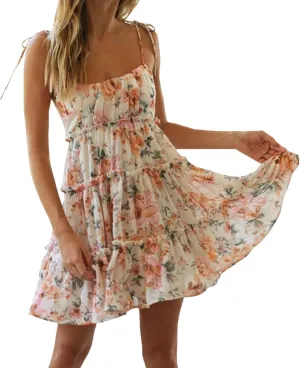 GOKKILRW Women's Summer Dress Boho Floral Print Spaghetti Strap Flowy Cami Dresses Sundresses Y2K Smocked Beach Mini Dresses