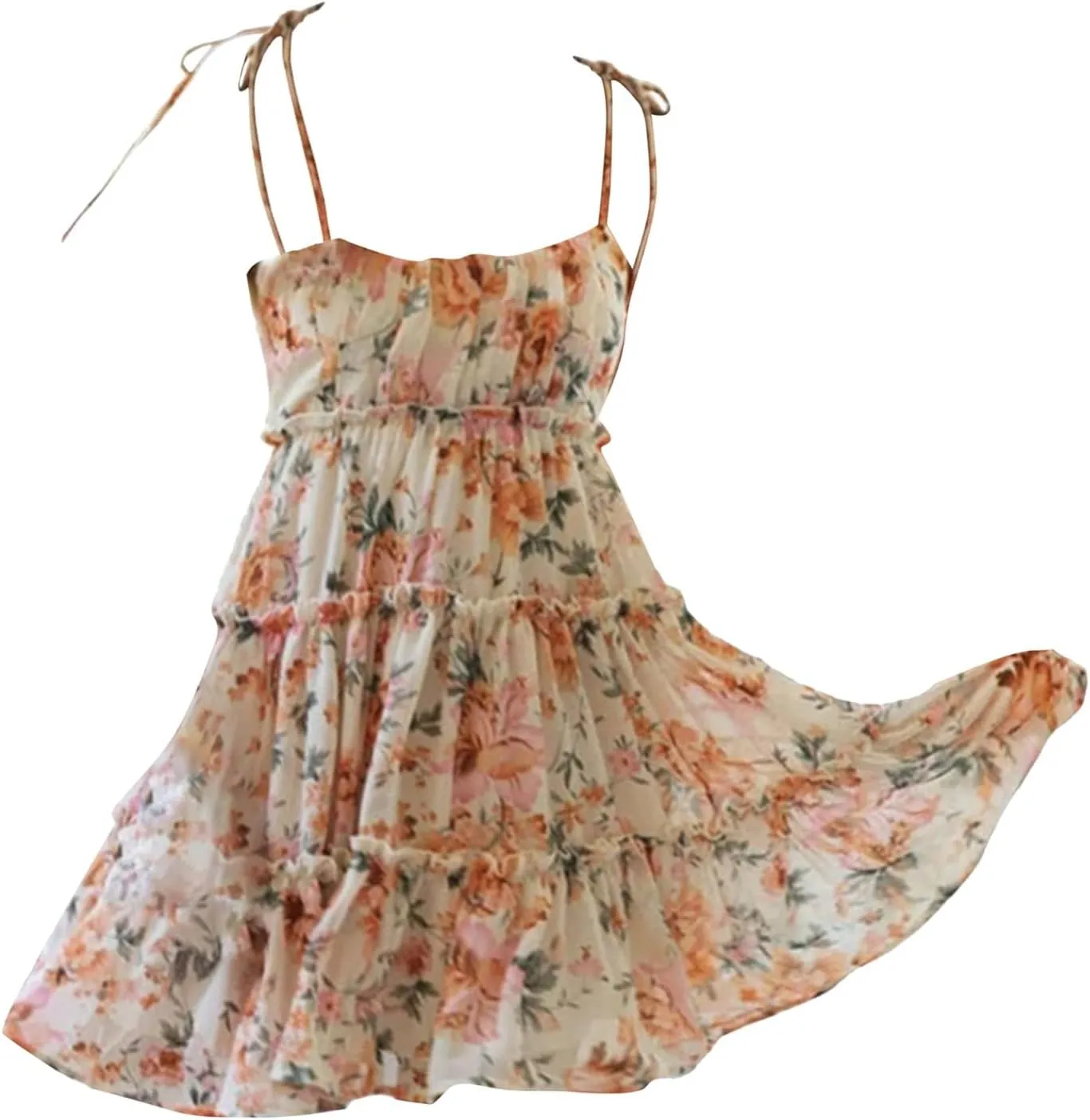 GOKKILRW Women's Summer Dress Boho Floral Print Spaghetti Strap Flowy Cami Dresses Sundresses Y2K Smocked Beach Mini Dresses