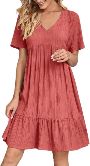 GOKKILRW Womens Summer Dresses Casual Short Sleeve Flowy Maternity Dress Lightweight Going Out Nightgowns Midi Beach Sundress