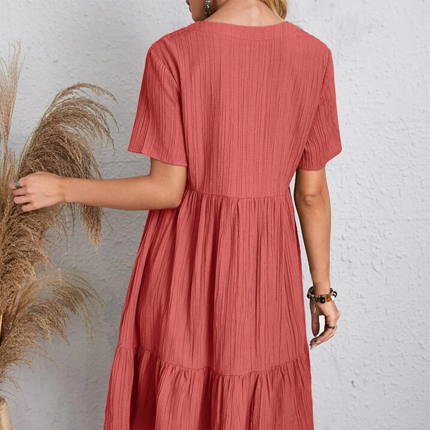 GOKKILRW Womens Summer Dresses Casual Short Sleeve Flowy Maternity Dress Lightweight Going Out Nightgowns Midi Beach Sundress