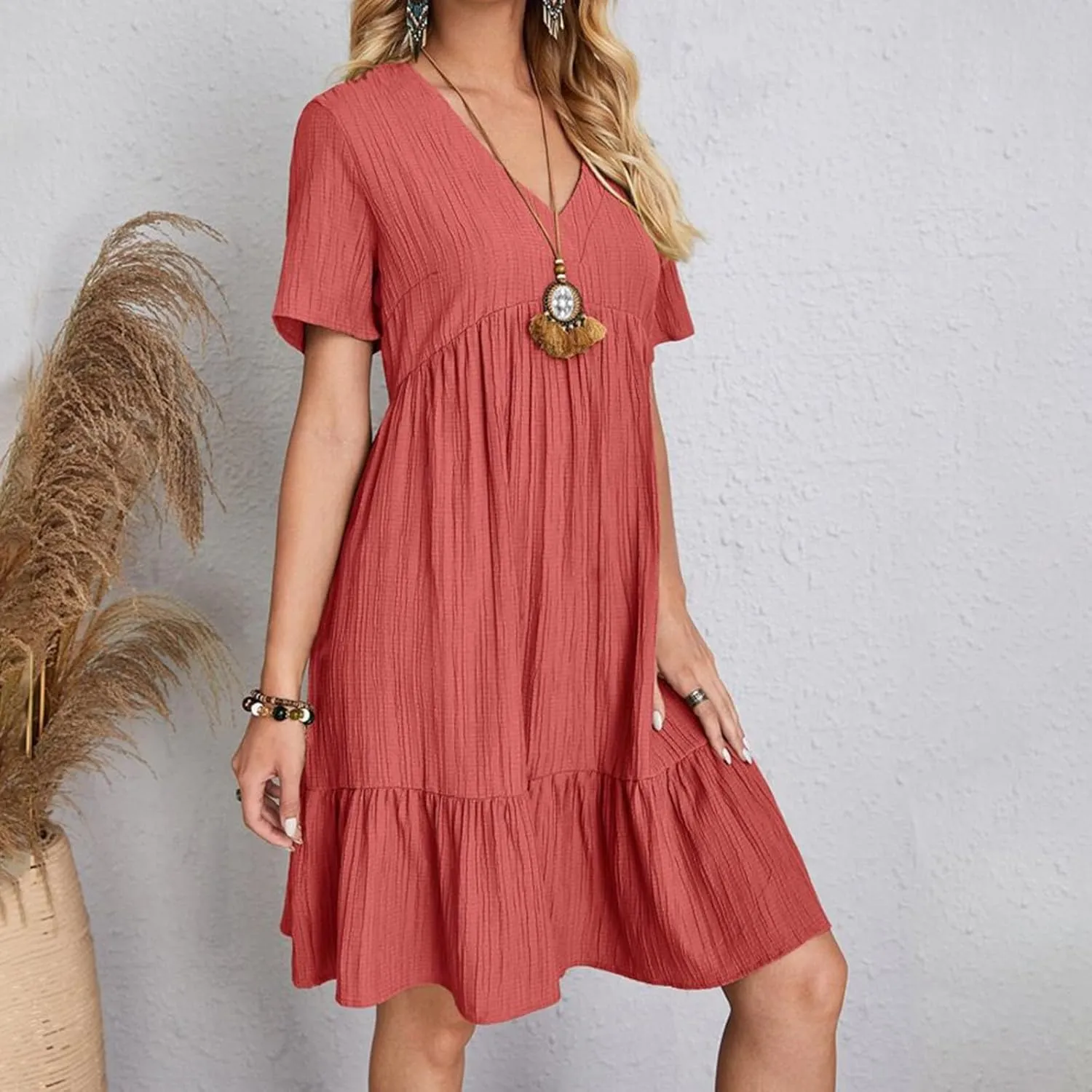 GOKKILRW Womens Summer Dresses Casual Short Sleeve Flowy Maternity Dress Lightweight Going Out Nightgowns Midi Beach Sundress