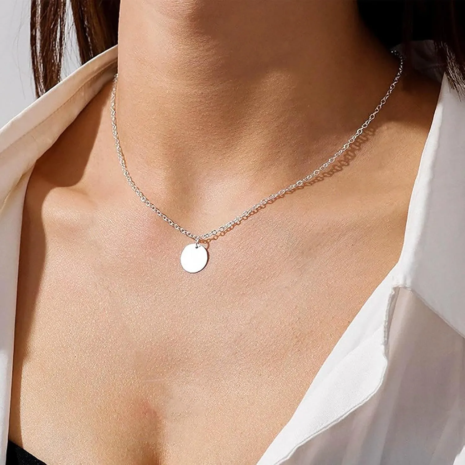 Gold Coin Disc Pendant Necklace Boho Disc Sequins Pendant Necklace Minimalist Coin Charm Necklaces Chain Collar Chain Personality Minimalist Jewelry