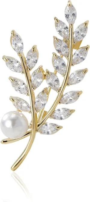 Gold Crystal Flower Leaf Brooches for Womne Elegant Rhinestone Pearl Floral Brooch Pins Fashion Jewelry Brooch pin Accessories for Women Gift