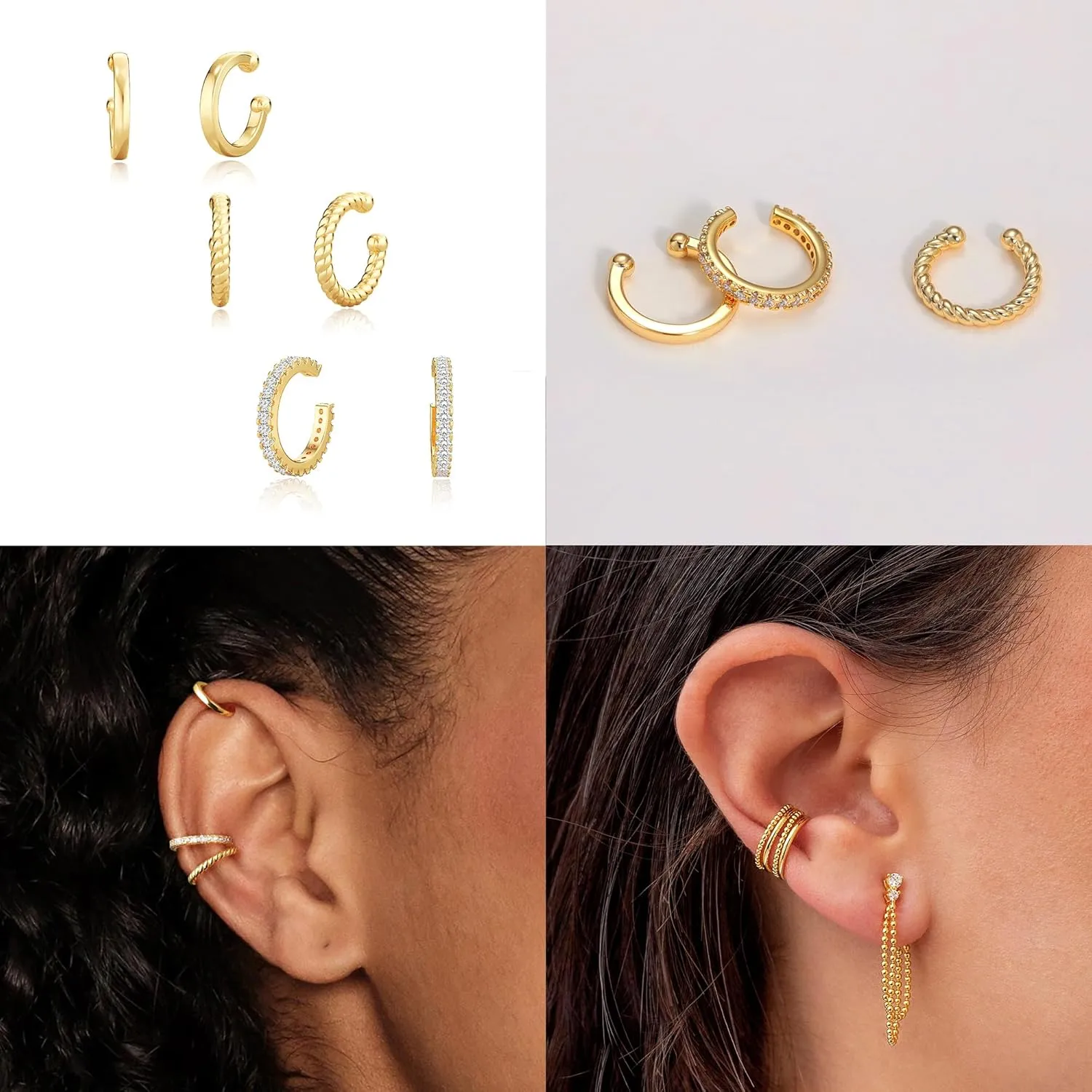 Gold Ear Cuffs for Women Non Piercing, 14K Gold Plated/925 Sterling Silver Ear Cuff Earrings for Women Cartilage Clip On Earrings Trendy Thin Cubic Zirconia Huggie Ear Cuffs for Women Jewelry Gift
