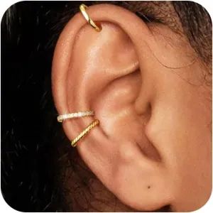 Gold Ear Cuffs for Women Non Piercing, 14K Gold Plated/925 Sterling Silver Ear Cuff Earrings for Women Cartilage Clip On Earrings Trendy Thin Cubic Zirconia Huggie Ear Cuffs for Women Jewelry Gift