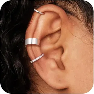 Gold Ear Cuffs for Women Non Piercing, 14K Gold Plated/925 Sterling Silver Ear Cuff Earrings for Women Cartilage Clip On Earrings Trendy Thin Cubic Zirconia Huggie Ear Cuffs for Women Jewelry Gift