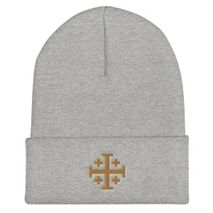 Gold Jerusalem Cross Cuffed Beanie