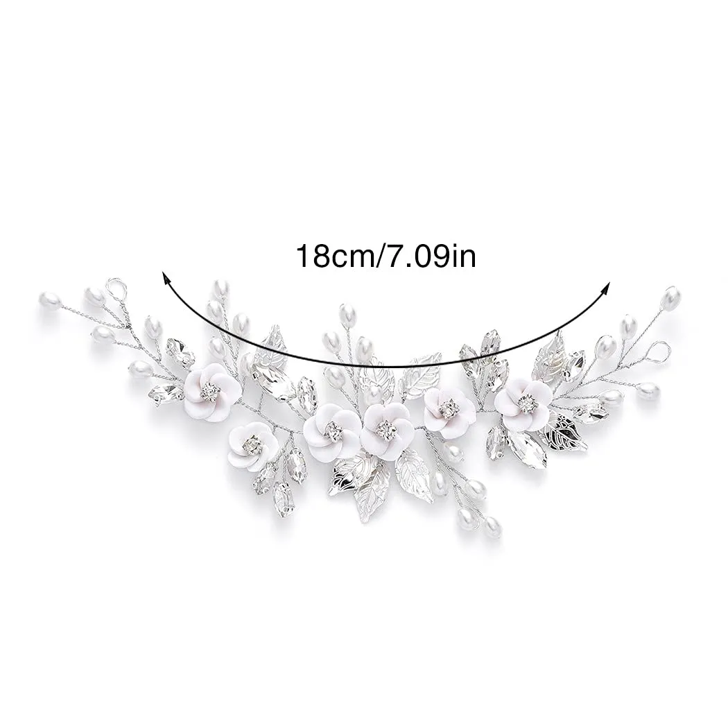 GORAIS Flower Bride Wedding Hair Vine Silver Crystal Bridal Hair Pieces Leaf Headband Hair Accessories for Women and Girls