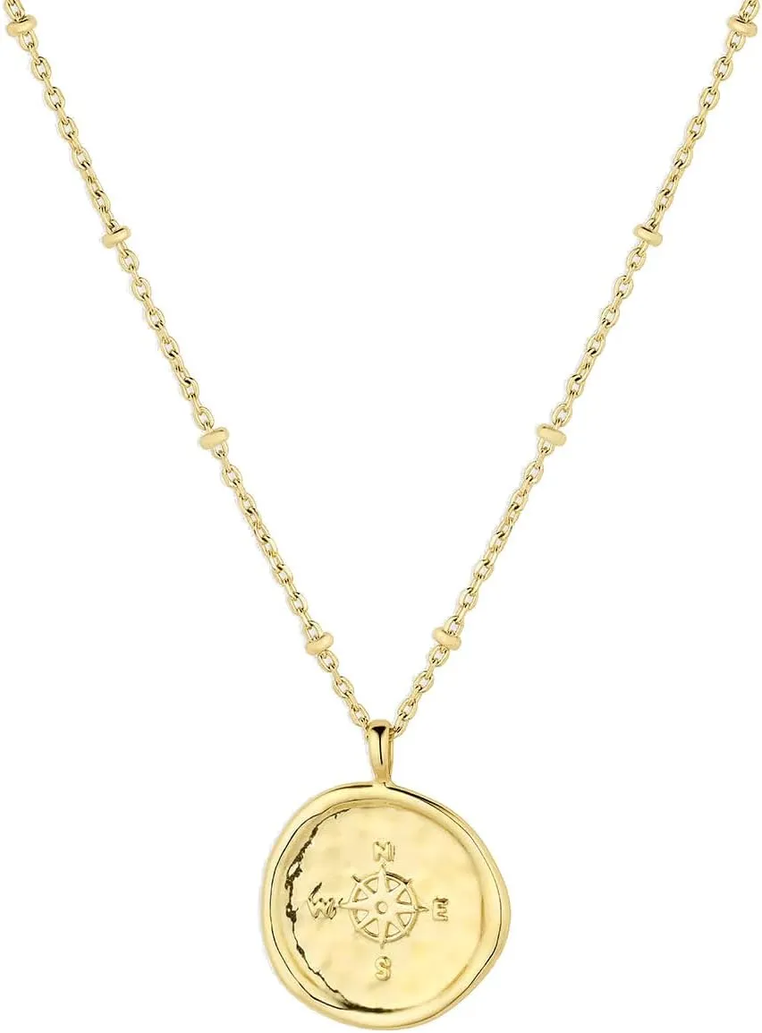 gorjana - Compass Coin Pendant Necklace 3/4 inch - 18k Gold or Silver Plated - Adjustable 17-19 inch Chain - Spring Ring Closure - Long-Lasting
