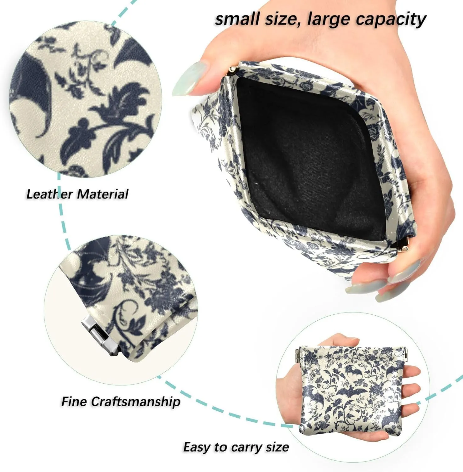 Goth Bat Squeeze Coin Purse PU Leather Change Purse Pouch Change Holder for Woman