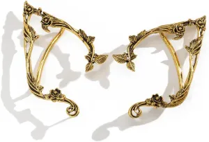 Gothic Elves Ear Cuff 2pcs Piercing Cartilage Climber Ear Wrap Retro Silver Gold Floral Vine Stud Earrings Punk Hip Hop Clip on Statement Earrings for Women