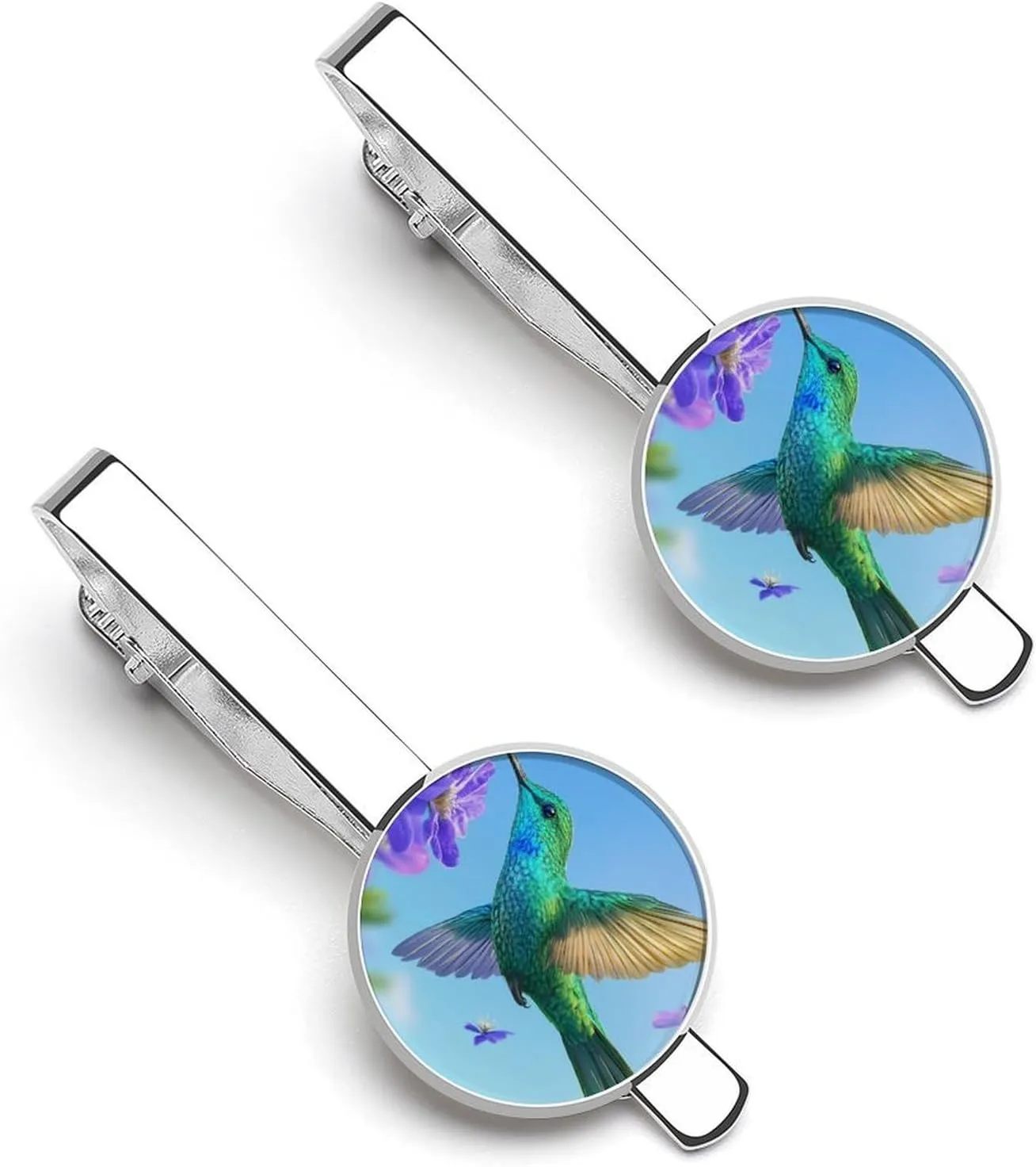 Green Hummingbird Men's Tie Clips Classic Silver Tack Pins Shirt Cufflinks Suit Accessories for Business Wedding Anniversary