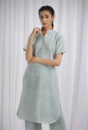 Green Striped Cotton Straight Kurta