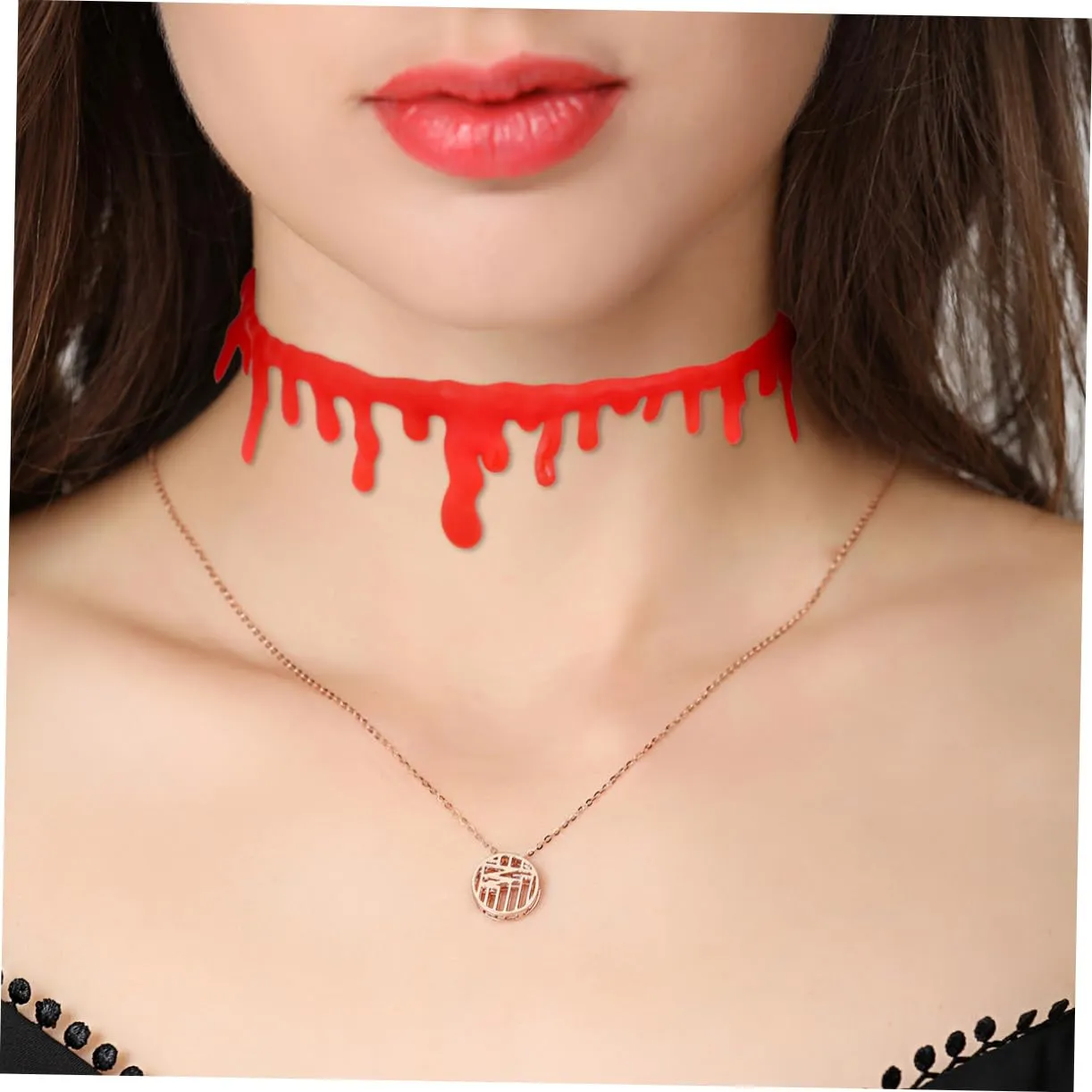 Halloween Bloodstain Necklace Set 6pcs Horn Hairpin Hair Accessories One Size Fits All
