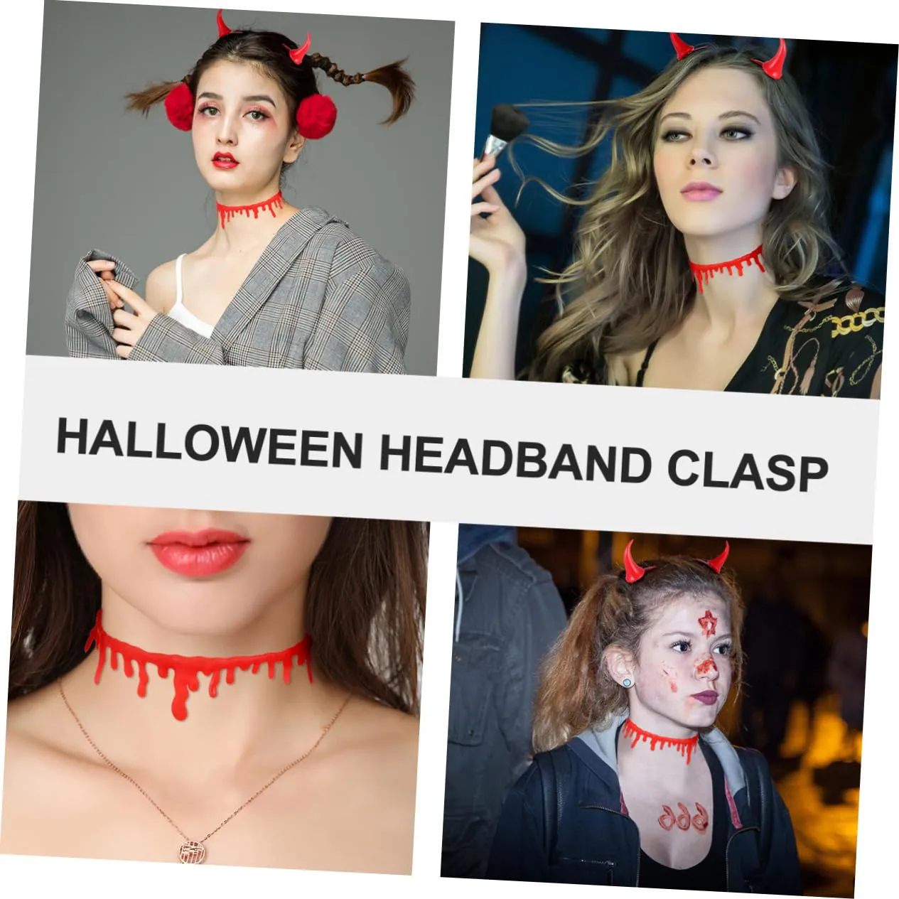 Halloween Bloodstain Necklace Set 6pcs Horn Hairpin Hair Accessories One Size Fits All