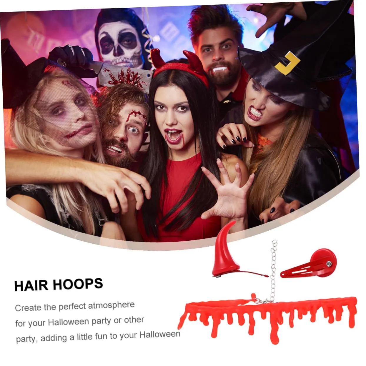 Halloween Bloodstain Necklace Set 6pcs Horn Hairpin Hair Accessories One Size Fits All