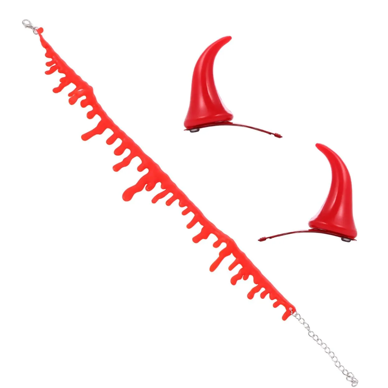 Halloween Bloodstain Necklace Set 6pcs Horn Hairpin Hair Accessories One Size Fits All