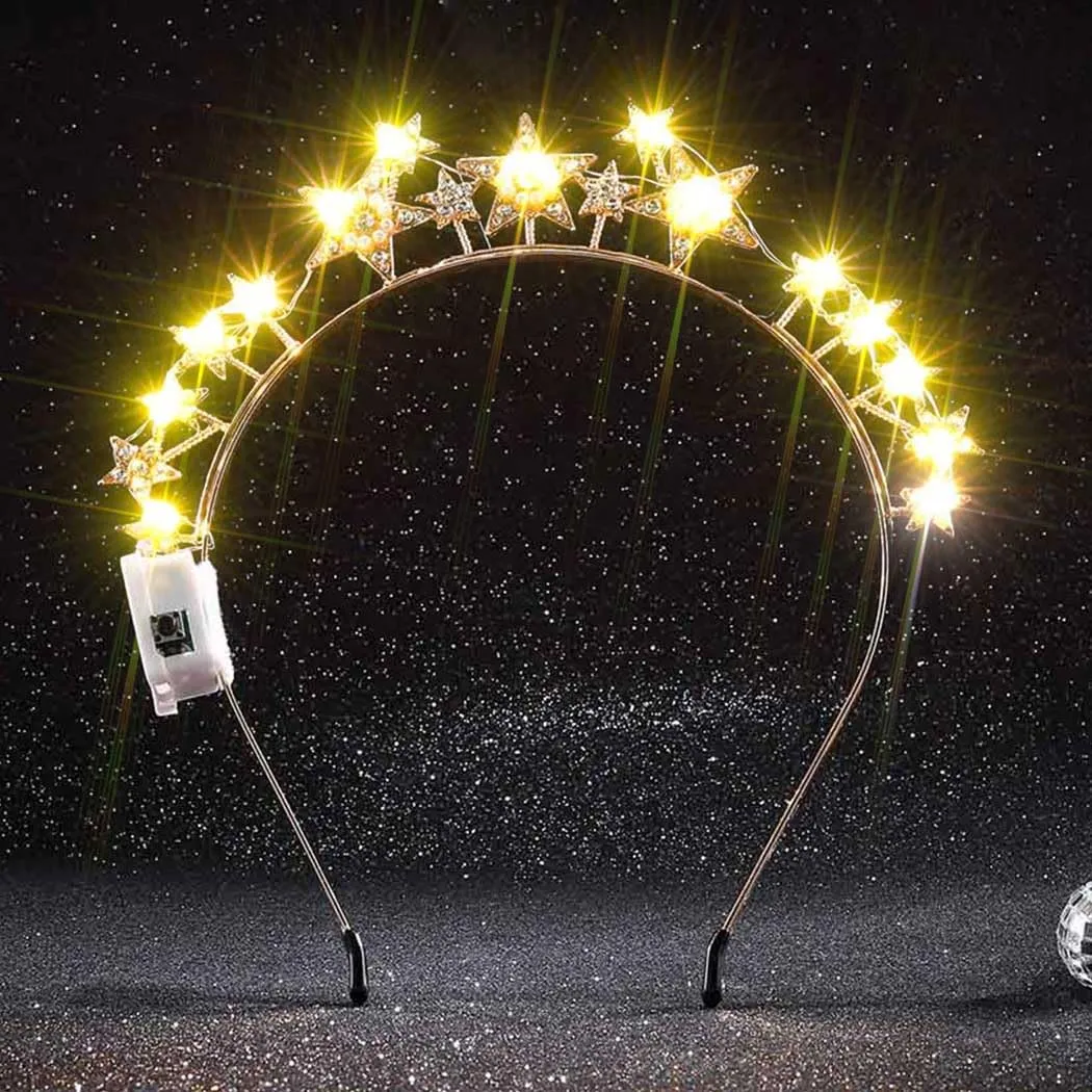 Halo Light Up Crown Crystal Star Halo Headband Led Rhinestone Tiaras Crowns Goddess Hair Accessories for Wedding Party (Gold, free-a)