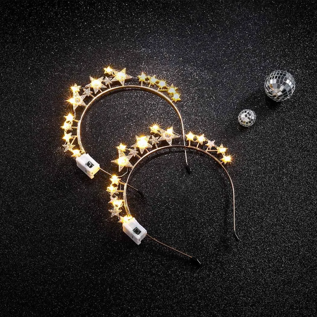 Halo Light Up Crown Crystal Star Halo Headband Led Rhinestone Tiaras Crowns Goddess Hair Accessories for Wedding Party (Gold, free-a)