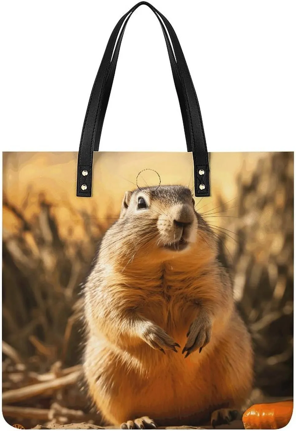 Hand Drawn Groundhog Leather Women Tote Bag Soft Handbags Fashion Shoulder Purses Large Capacity Satchel Clutch Handbag for Travel Work