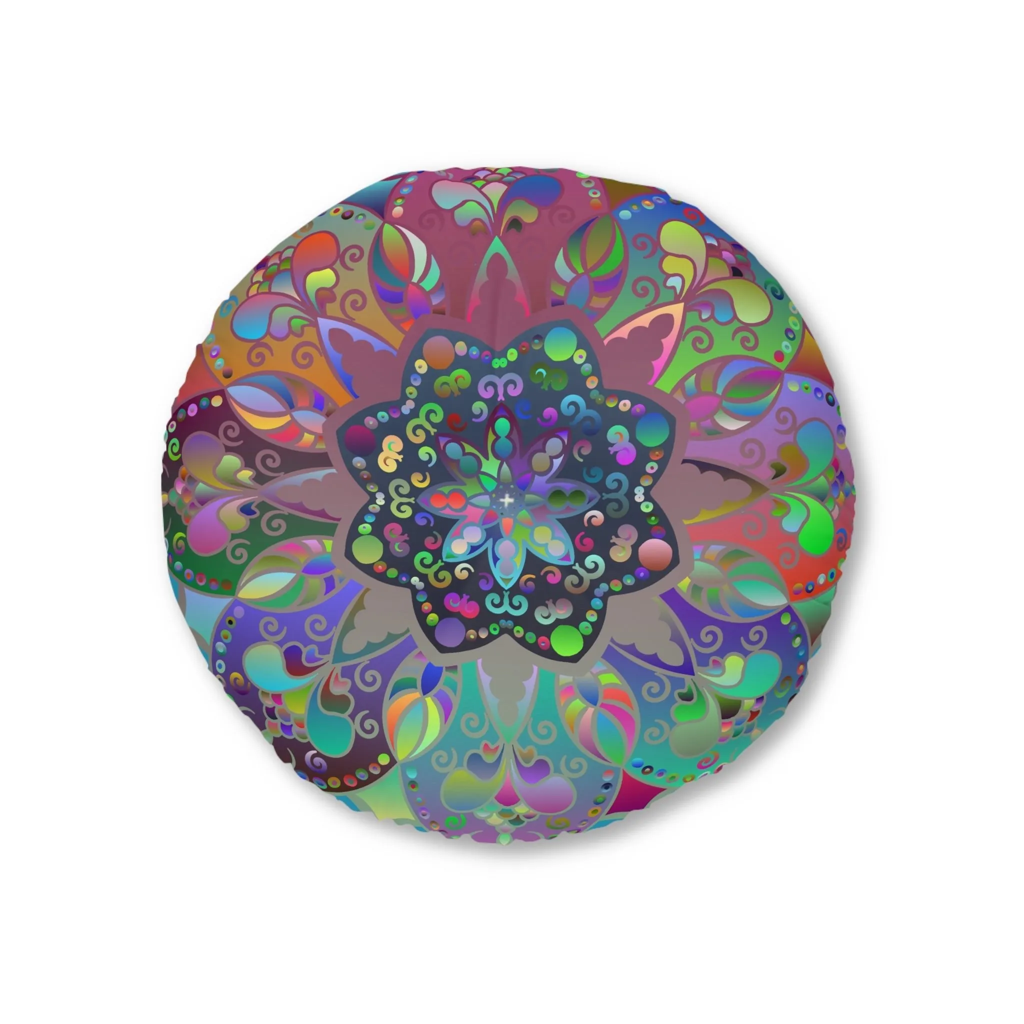 Hand Drawn Mandala Floor Cushion - Colorful Turquoise Background