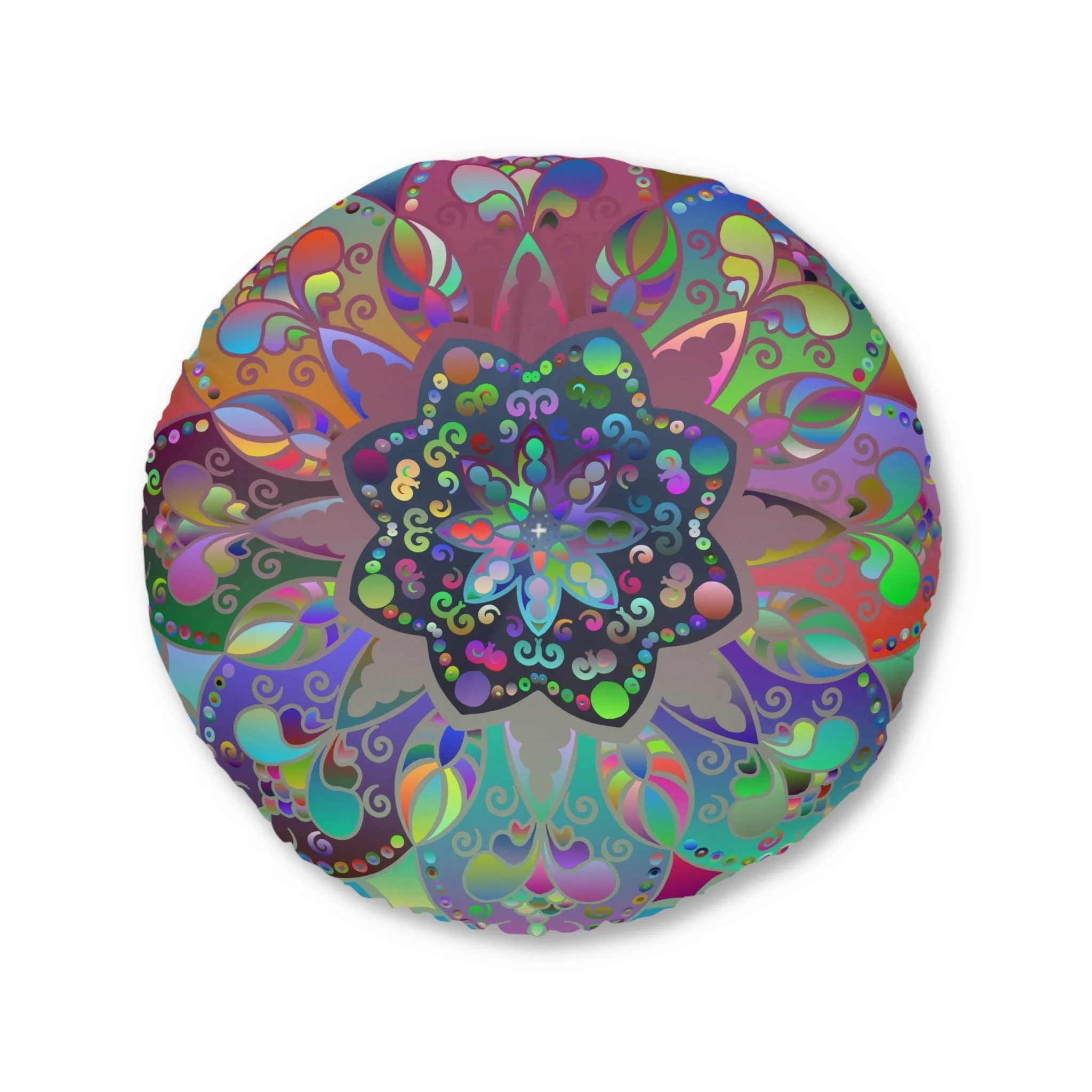 Hand Drawn Mandala Floor Cushion - Colorful Turquoise Background