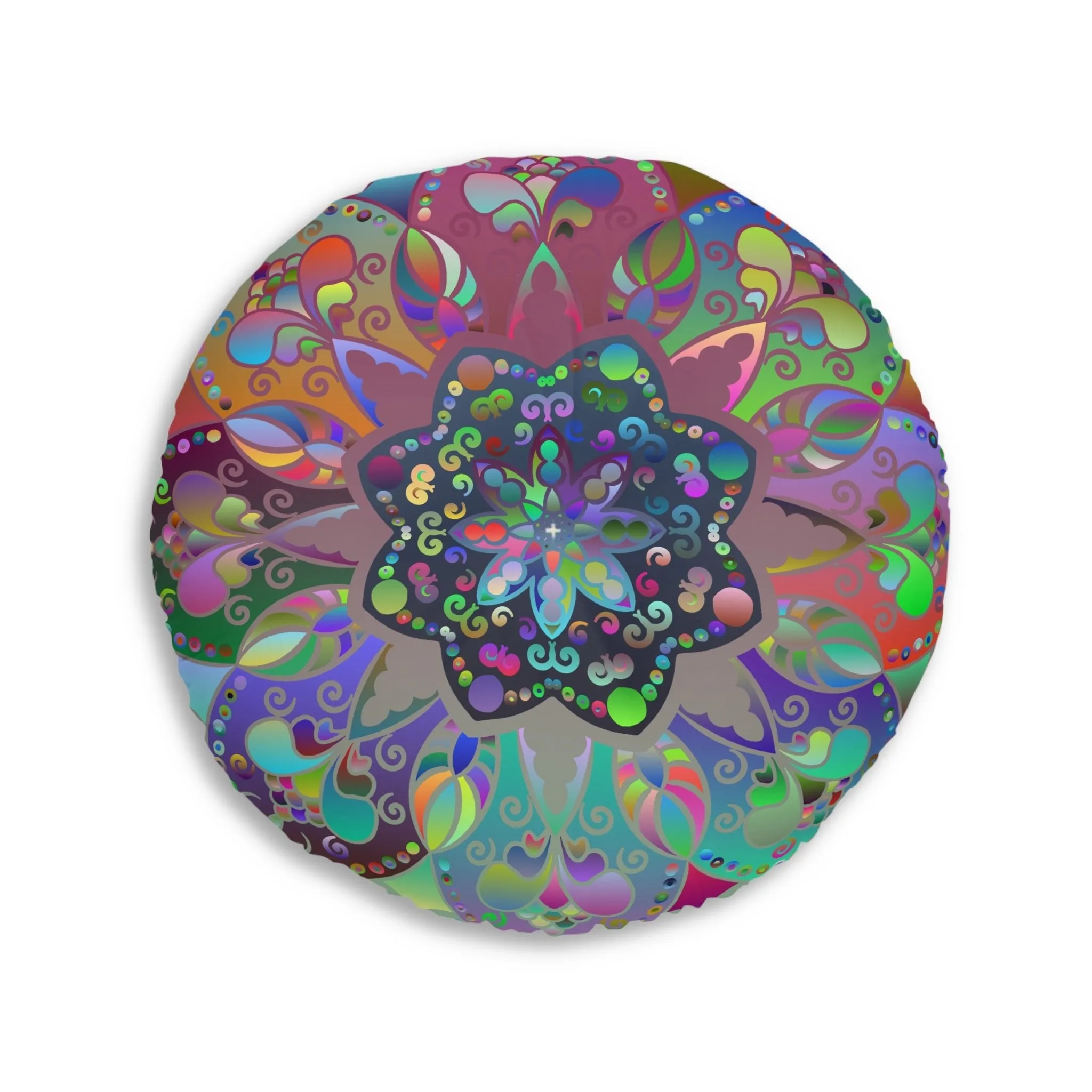 Hand Drawn Mandala Floor Cushion - Colorful Turquoise Background