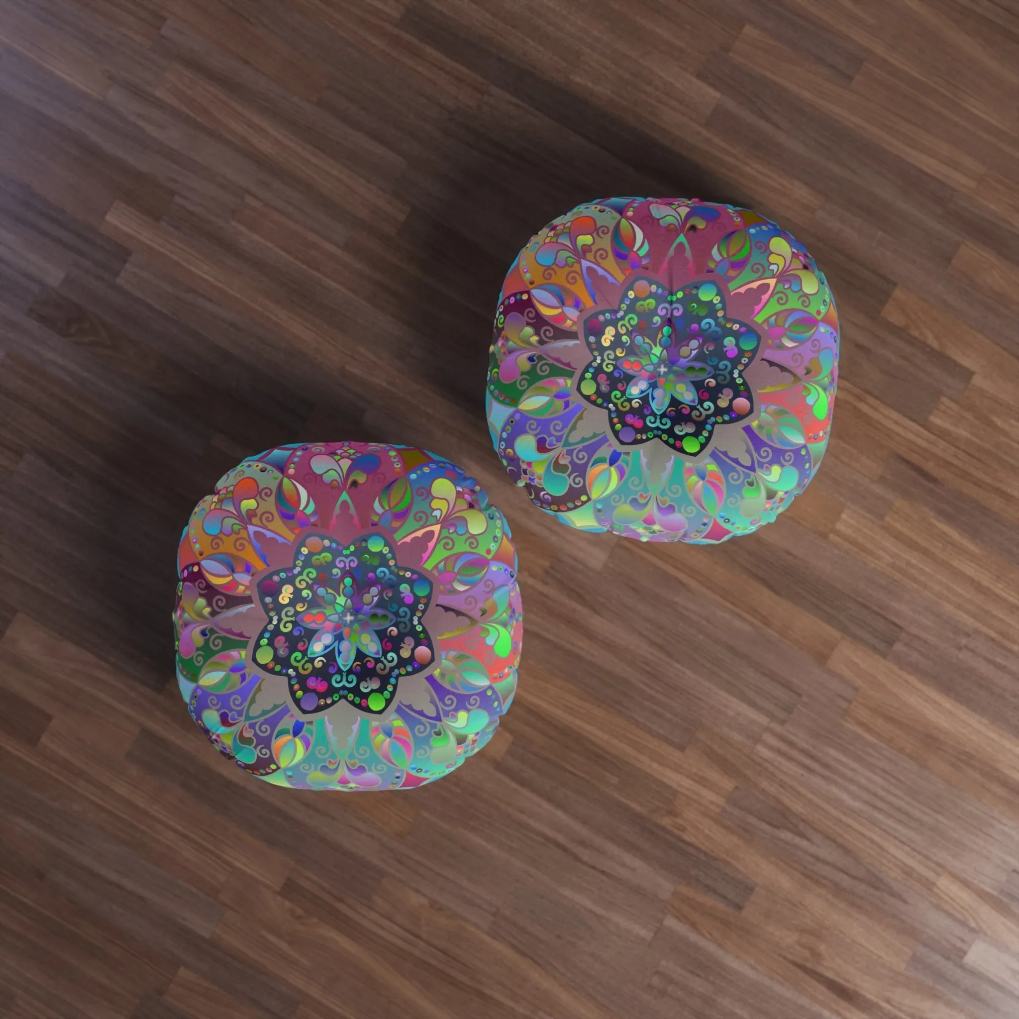 Hand Drawn Mandala Floor Cushion - Colorful Turquoise Background