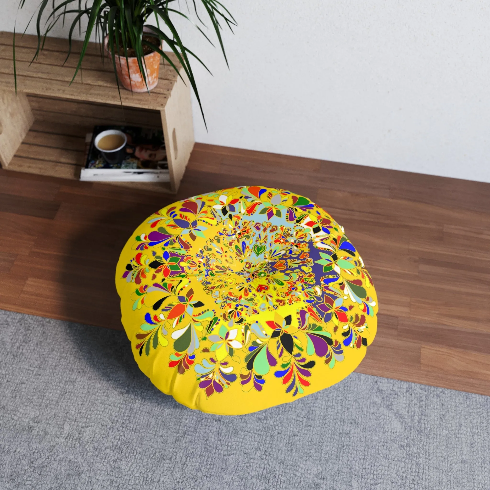 Handmade Mandala Art Tufted Floor Pillow