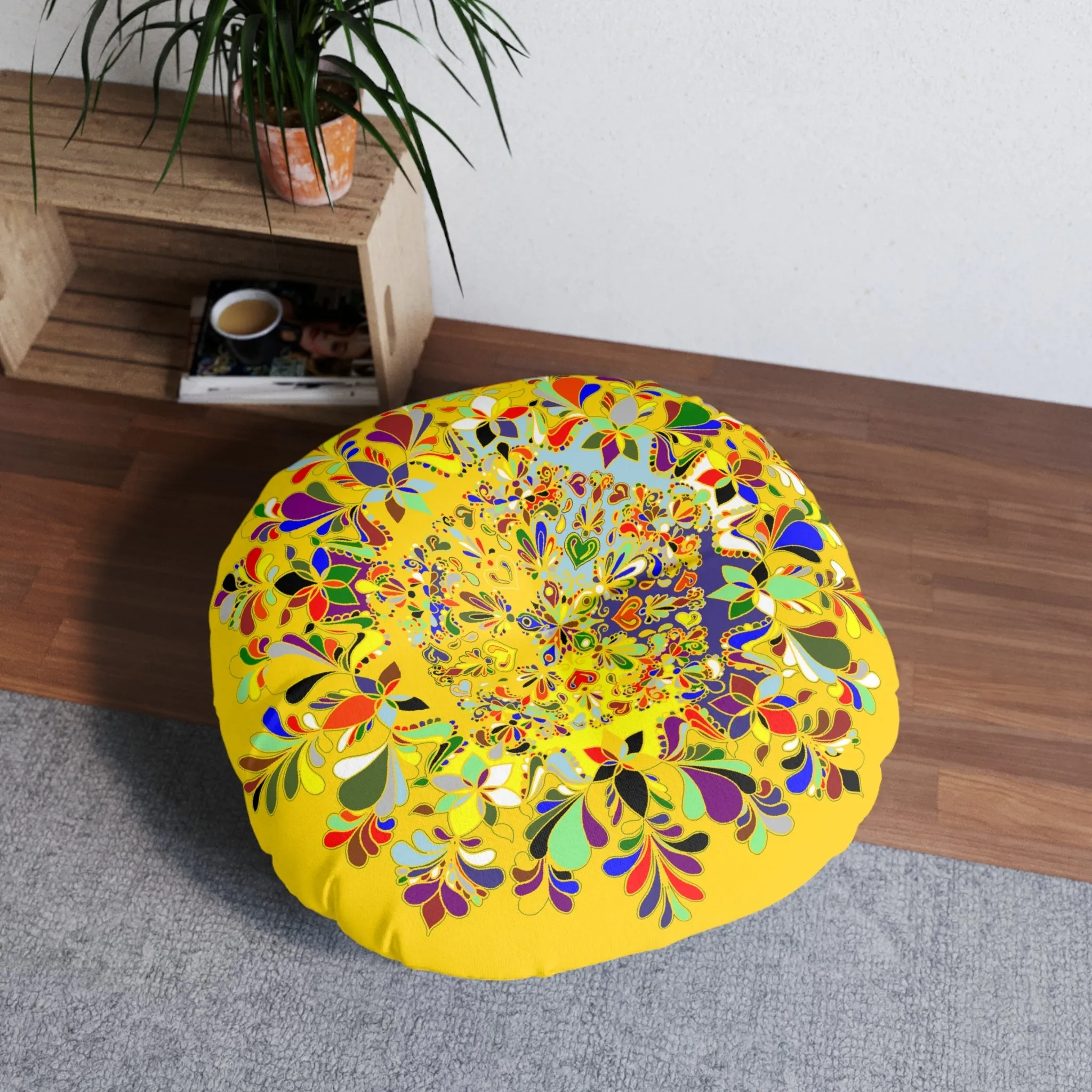 Handmade Mandala Art Tufted Floor Pillow