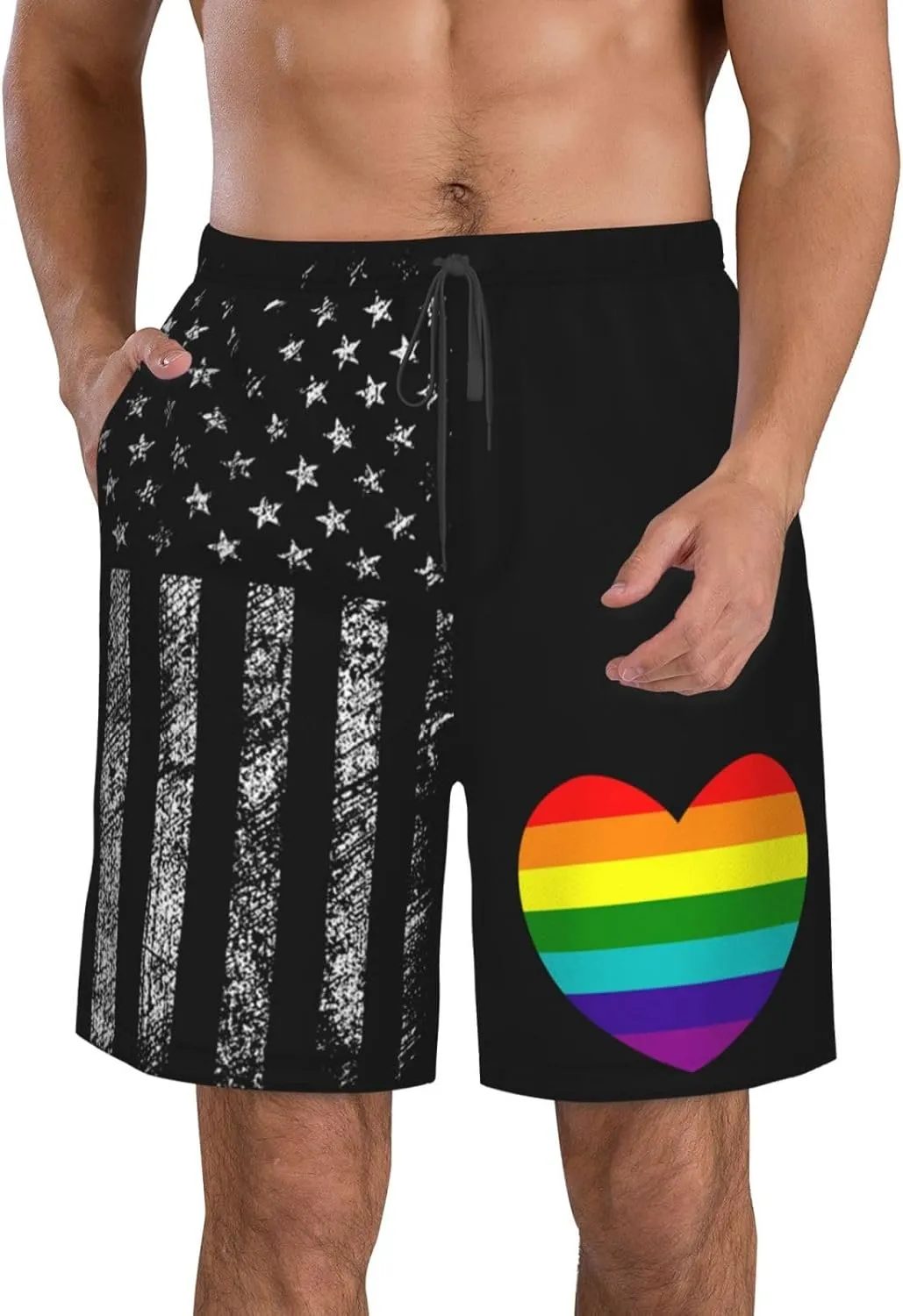 Heart Pride Rainbow LGBTQ Gay Progress Bisexual Men's Shorts Mesh Shorts Men's Mesh Basketball Shorts Mens Gym Shorts