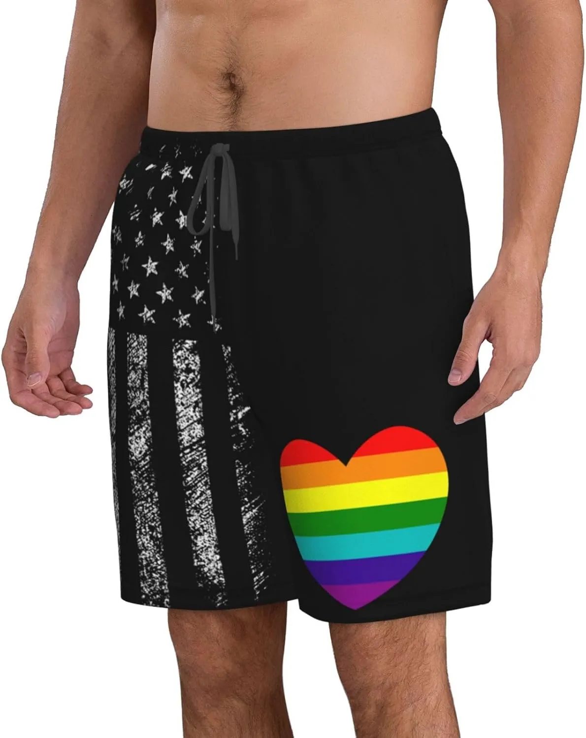 Heart Pride Rainbow LGBTQ Gay Progress Bisexual Men's Shorts Mesh Shorts Men's Mesh Basketball Shorts Mens Gym Shorts