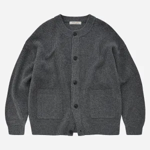 HEAVY WOOL ROUND CARDIGAN - DARY GREY
