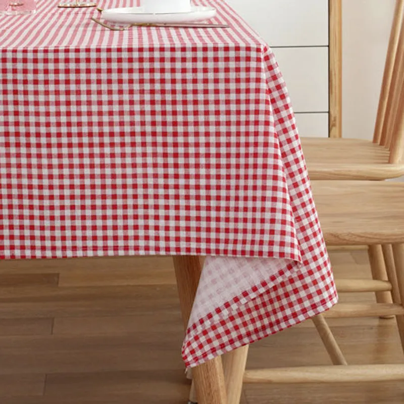 HG-191 Red Plaid Rectangular Tablecloth Cotton Linen Fabric Table Cloth