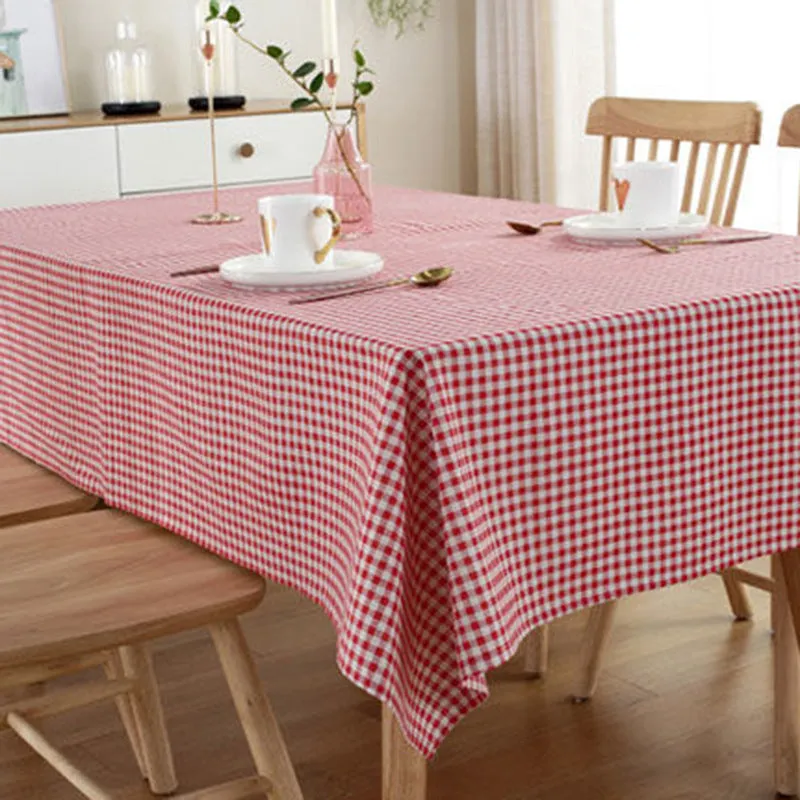 HG-191 Red Plaid Rectangular Tablecloth Cotton Linen Fabric Table Cloth
