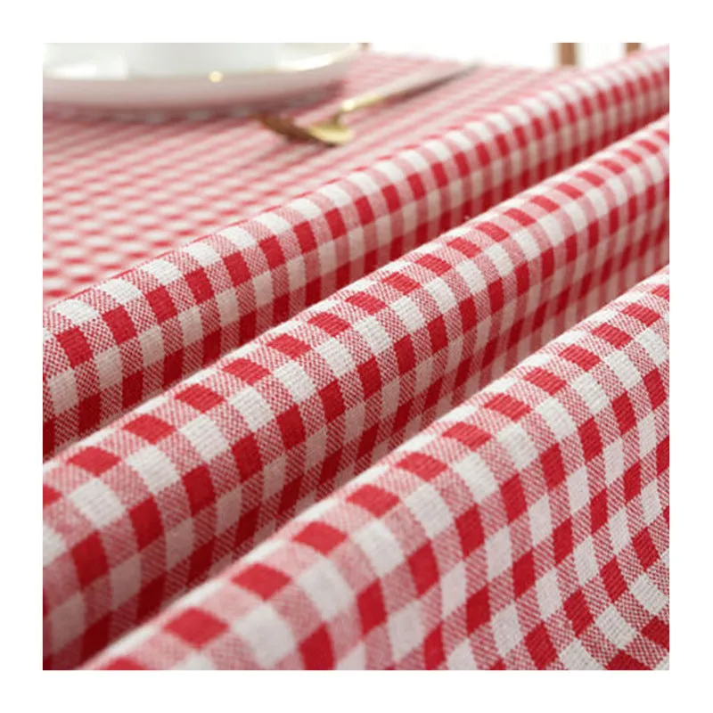 HG-191 Red Plaid Rectangular Tablecloth Cotton Linen Fabric Table Cloth