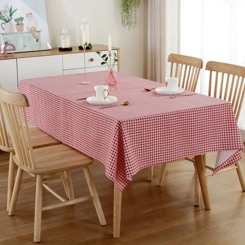 HG-191 Red Plaid Rectangular Tablecloth Cotton Linen Fabric Table Cloth