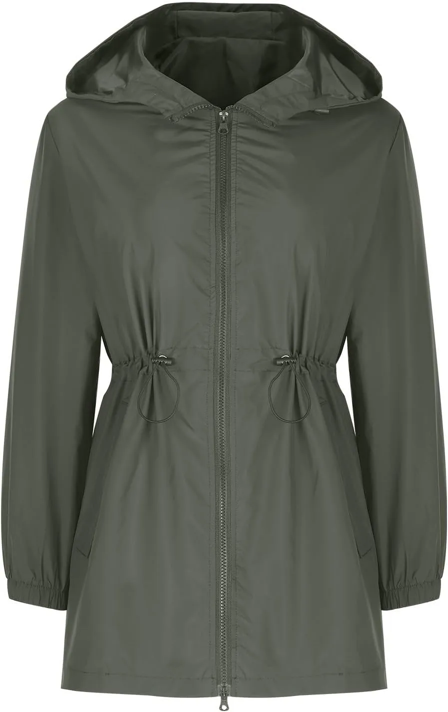 HGps8w Women's Drawstring Waist Raincoat Lightweight Waterproof Hooded Trench Coats Outdoor Windbreaker Long Travel Jackets