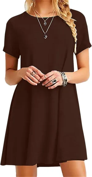 Hide Belly Relaxed Fit Dresses for Women Boat Neck Wide Waist Short Dress Solid Color Short Sleeve Tank Dress