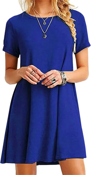 Hide Belly Relaxed Fit Dresses for Women Boat Neck Wide Waist Short Dress Solid Color Short Sleeve Tank Dress