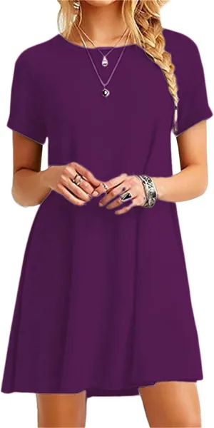 Hide Belly Relaxed Fit Dresses for Women Boat Neck Wide Waist Short Dress Solid Color Short Sleeve Tank Dress