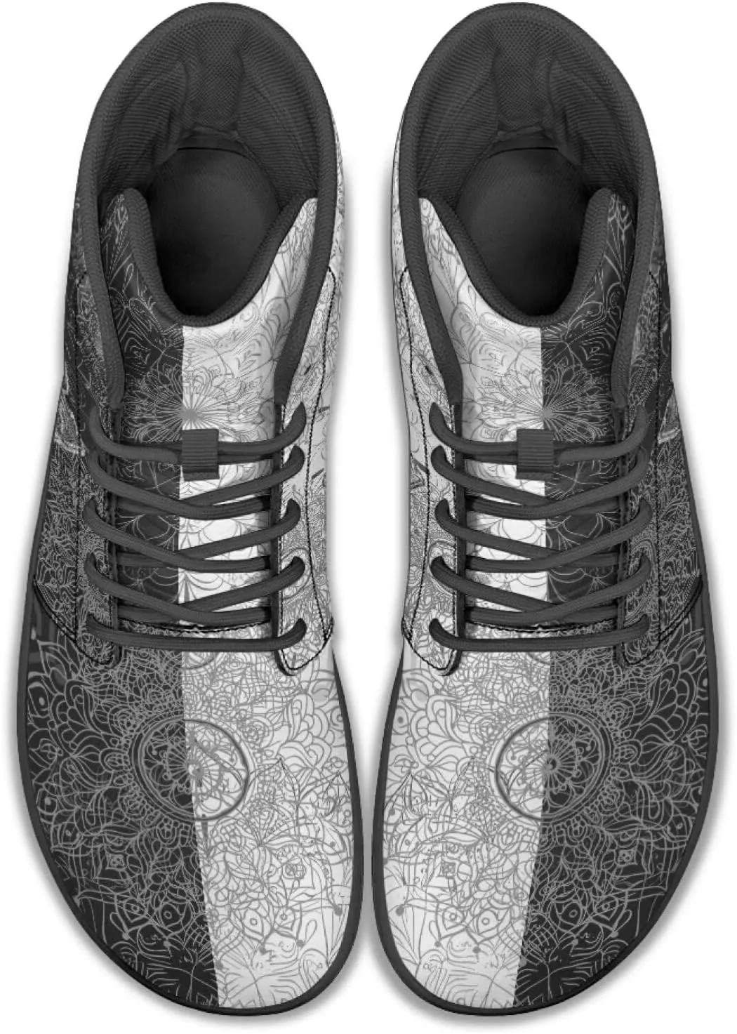 High Top Dragon Pattern Running Barefoot Shoes Black White Mandala PU Casual Gym Shoes Grounded Footwear for Men